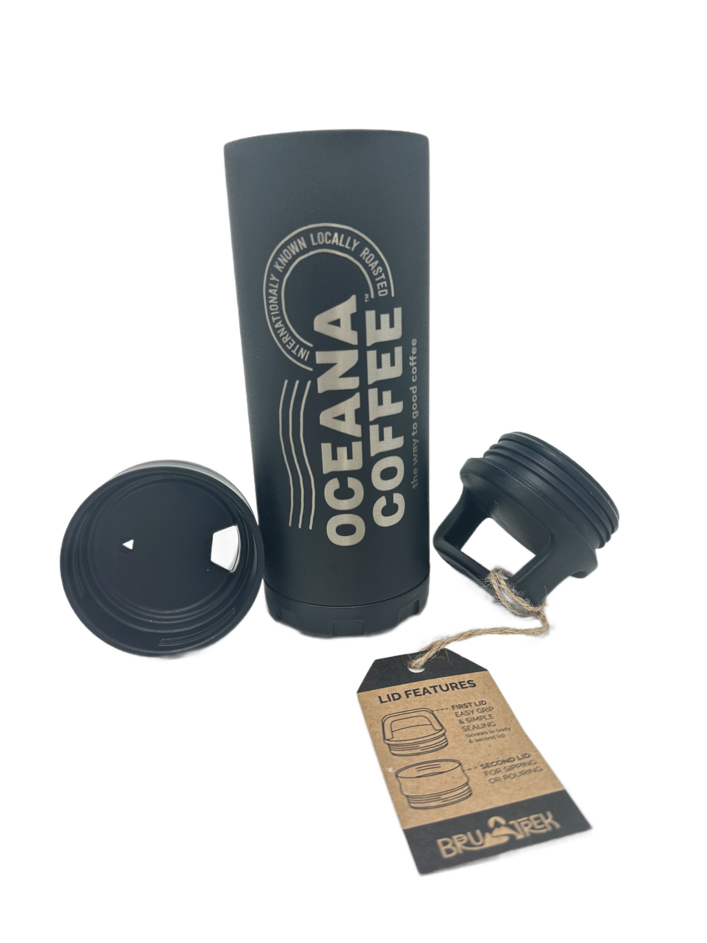 18 Ounce Oceana Coffee Water Bottle with removable lid options.