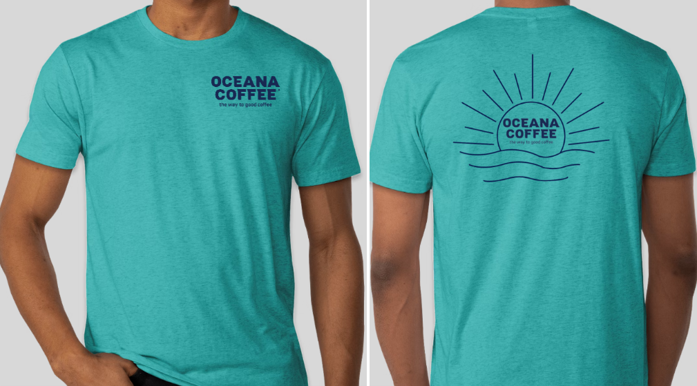 Oceana Coffee Tee Shirt featuring a tri-blend fabric and graphic design.