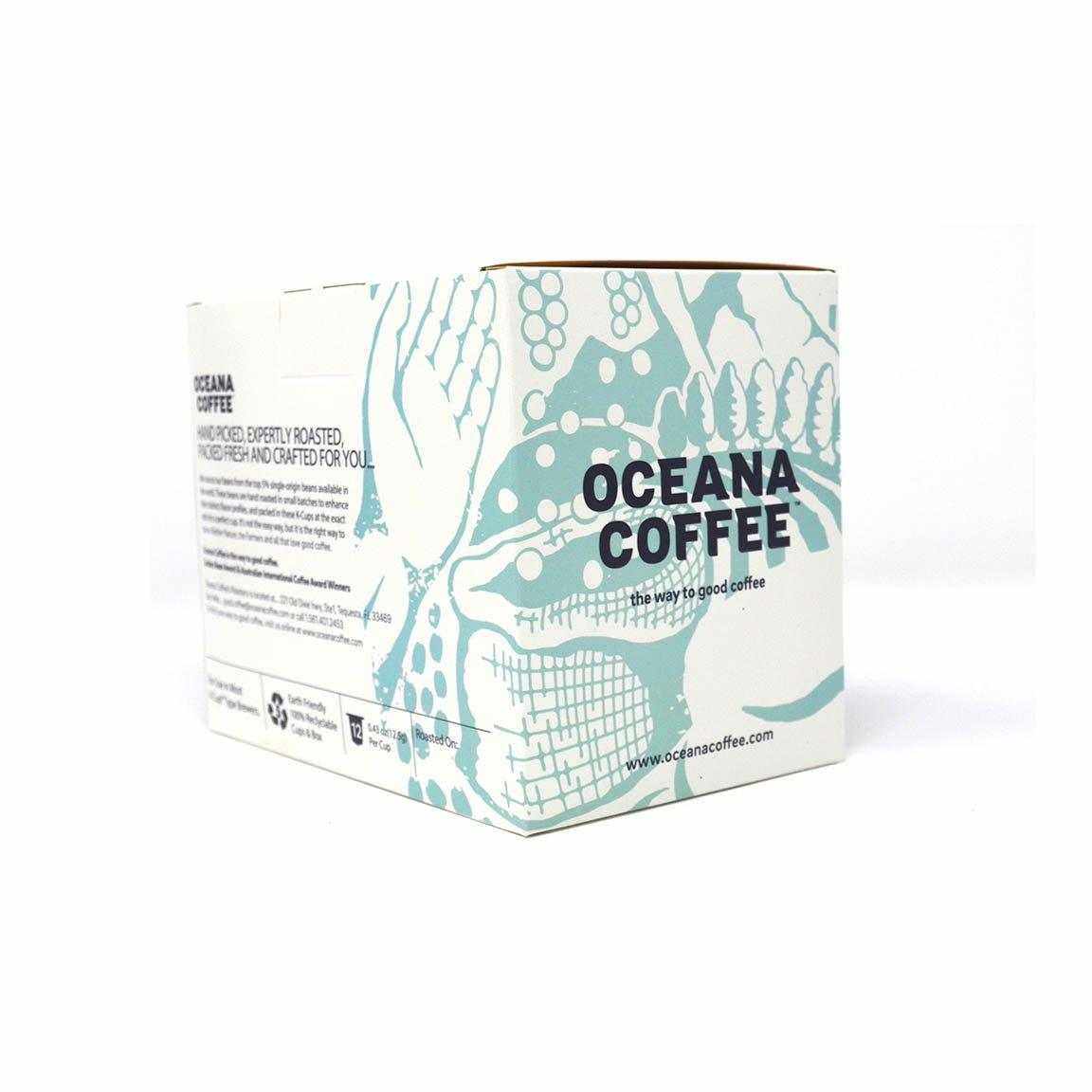 Brazil 12 Pack K-Cups by Oceana Coffee, recyclable, featuring fresh roasted single-serve cups for convenient brewing at home or office.