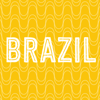 Brazil Cerrado medium roast coffee logo with yellow wave pattern background