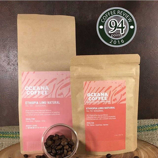 Ethiopia Limu Natural coffee bags with a Coffee Review score of 94.