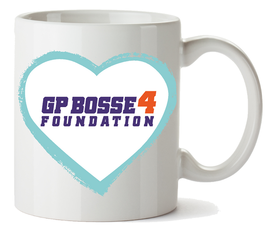 White coffee mug with a blue heart outline and 