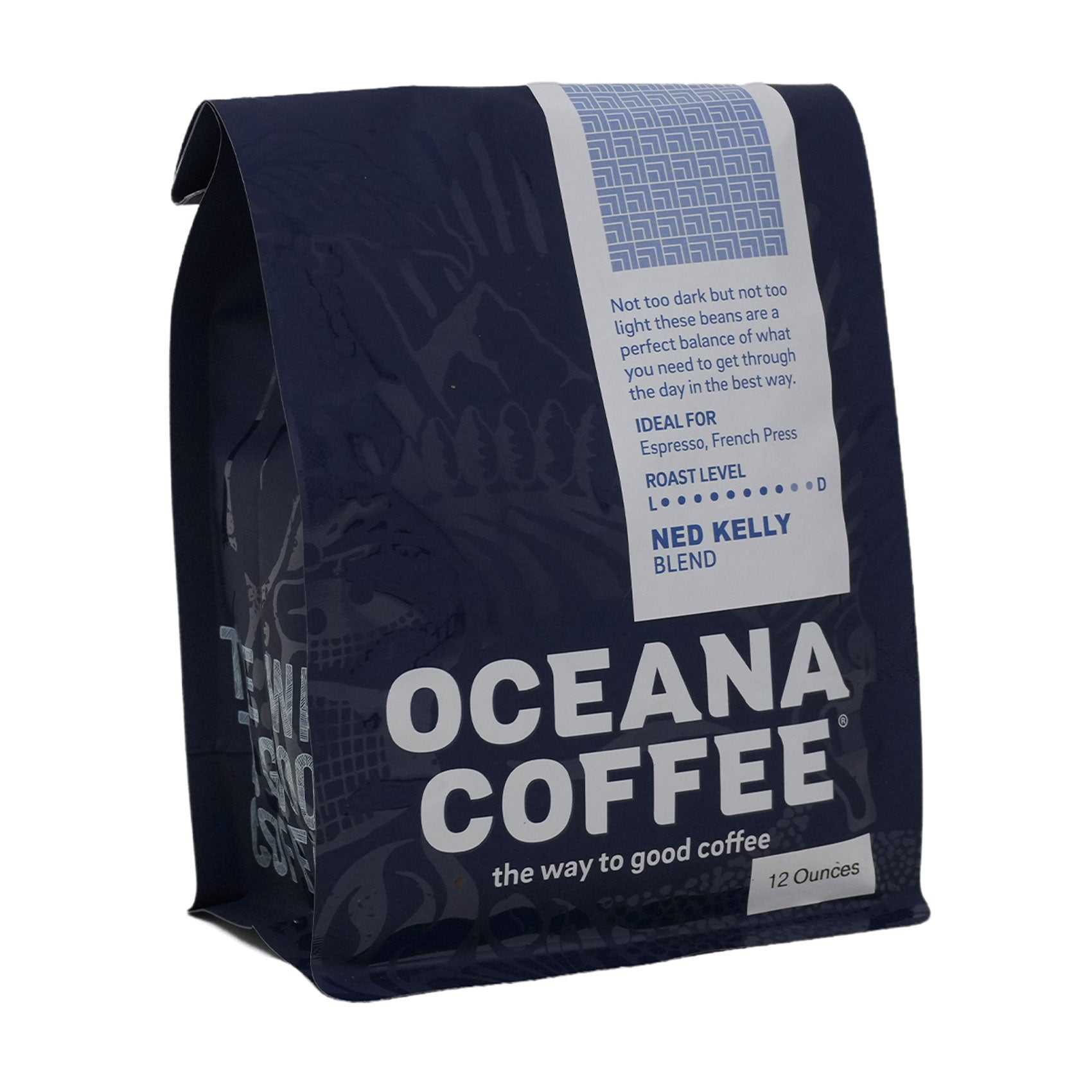 Ned Kelly Blend dark roast coffee with bold, smooth, and robust flavor