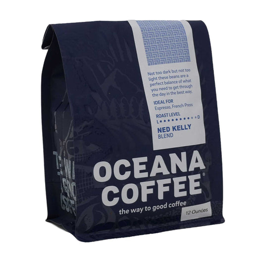 Ned Kelly Blend dark roast coffee with bold, smooth, and robust flavor