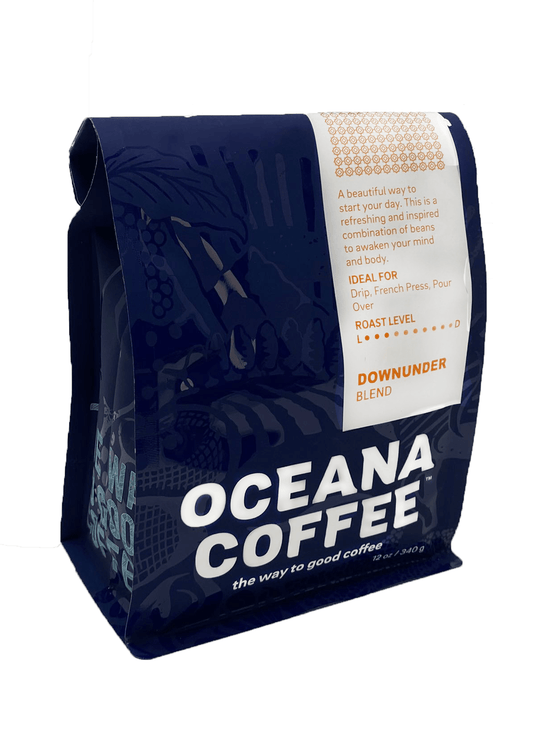 DownUnder Blend coffee package with rich chocolate and caramel notes.