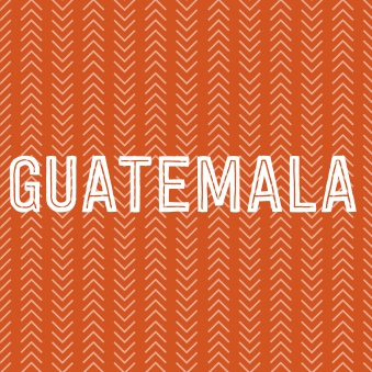 Guatemala Huehuetenango coffee medium roast with tangerine, chocolate, and walnut notes on orange patterned background