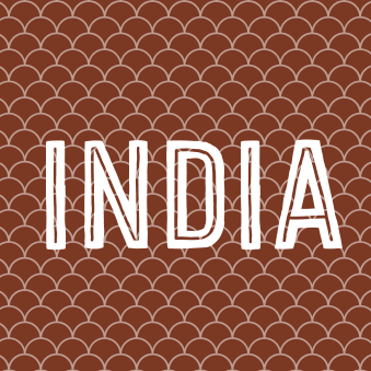 India Monsooned Malabar text on scallop-patterned brown background.